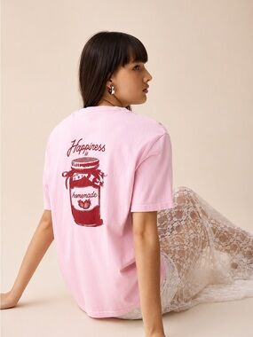twik Pink Short Sleeve Oversized Tee with Red Jar Graphic
